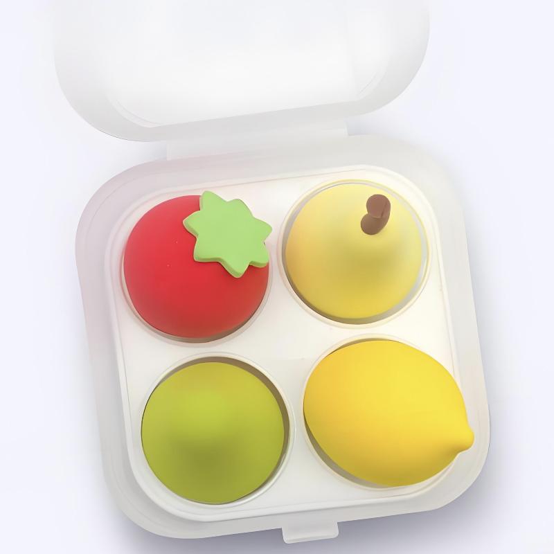 4 Stück/Box Make-up-Schwamm-Set Niedliche Frucht-Kosmetikschwämme für Foundation, Concealer, Puder, Gesichts-Make-up-Mixer, Schönheitswerkzeuge, Birne
