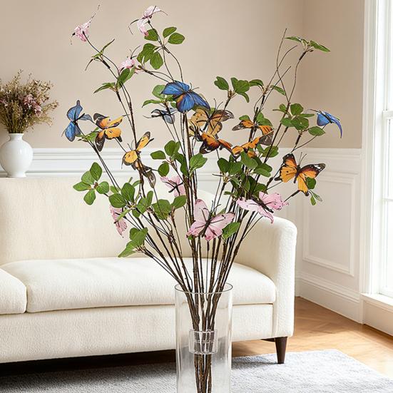 Artificial Butterfly Branches Simulation Greenery Stems with Leaves Fake Floral Arrangement for Vase Filling Home Office Party Decoration