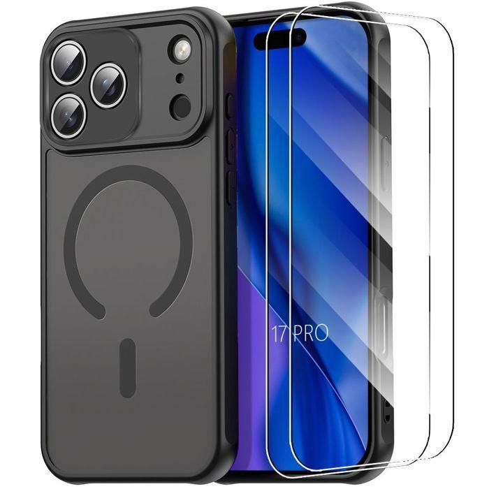 Protective Case - BOOLING - for iPhone 17 Pro - Black - 2 Tempered Glasses - Shockproof