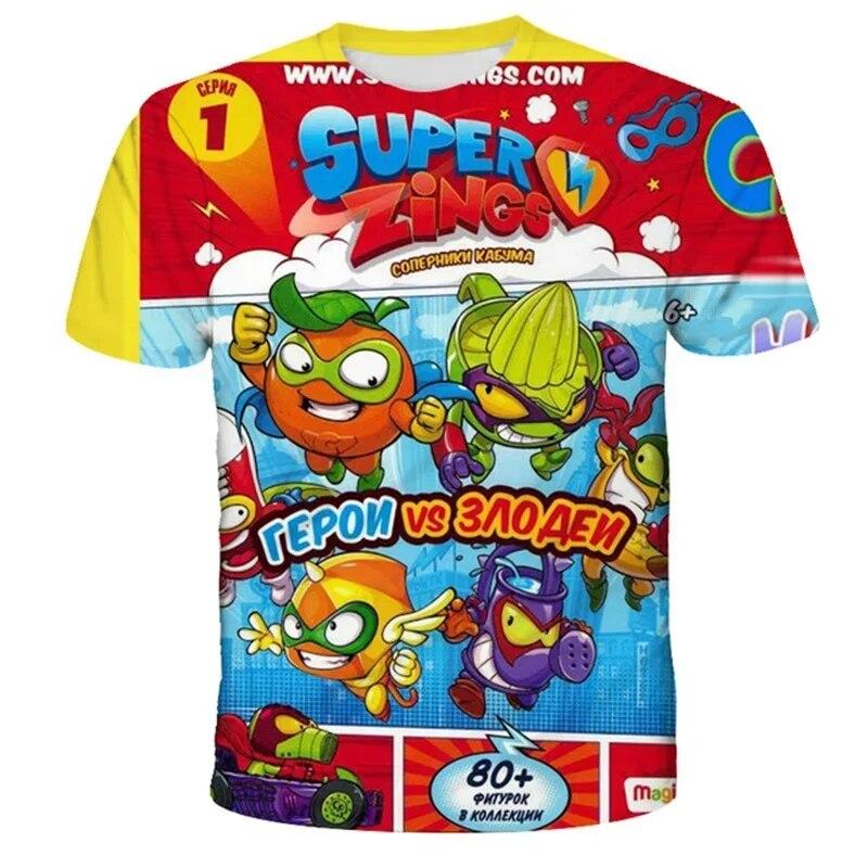 Super Zings T-shirt Summer Children's Boys and Girls Printed Cartoon T-shirt Old Children's Fashion Casual Top Clothing