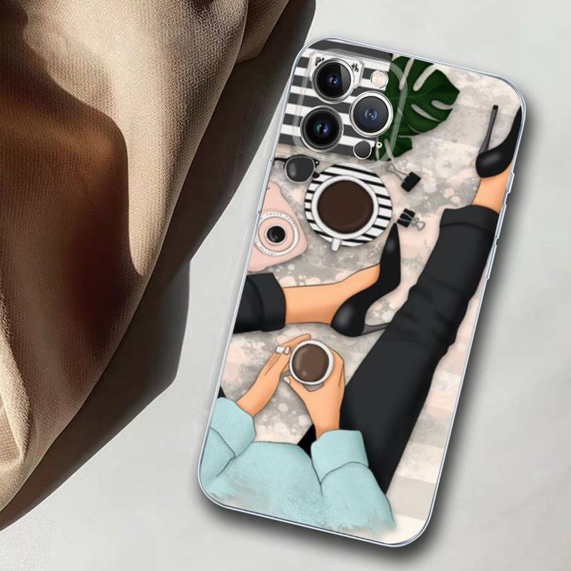 Kaffee und Mädchen Handyhülle Silikon Weich für iPhone 14 13 12 11 Pro Mini XS MAX 8 7 6 Plus X XS XR Hülle