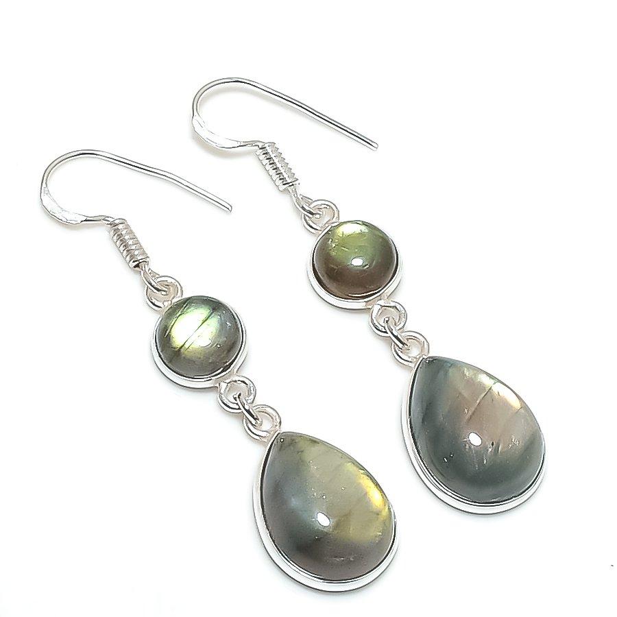 

Натуральный лабрадорит драгоценный камень 925 стерлинговое серебро ювелирные изделия серьга 2,05 u5B15