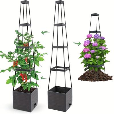 Tomato Cage with Automatic Watering Planting Box and Grid Rack for Rock Climbing Vegetable Plants, Suitable for Courtyards