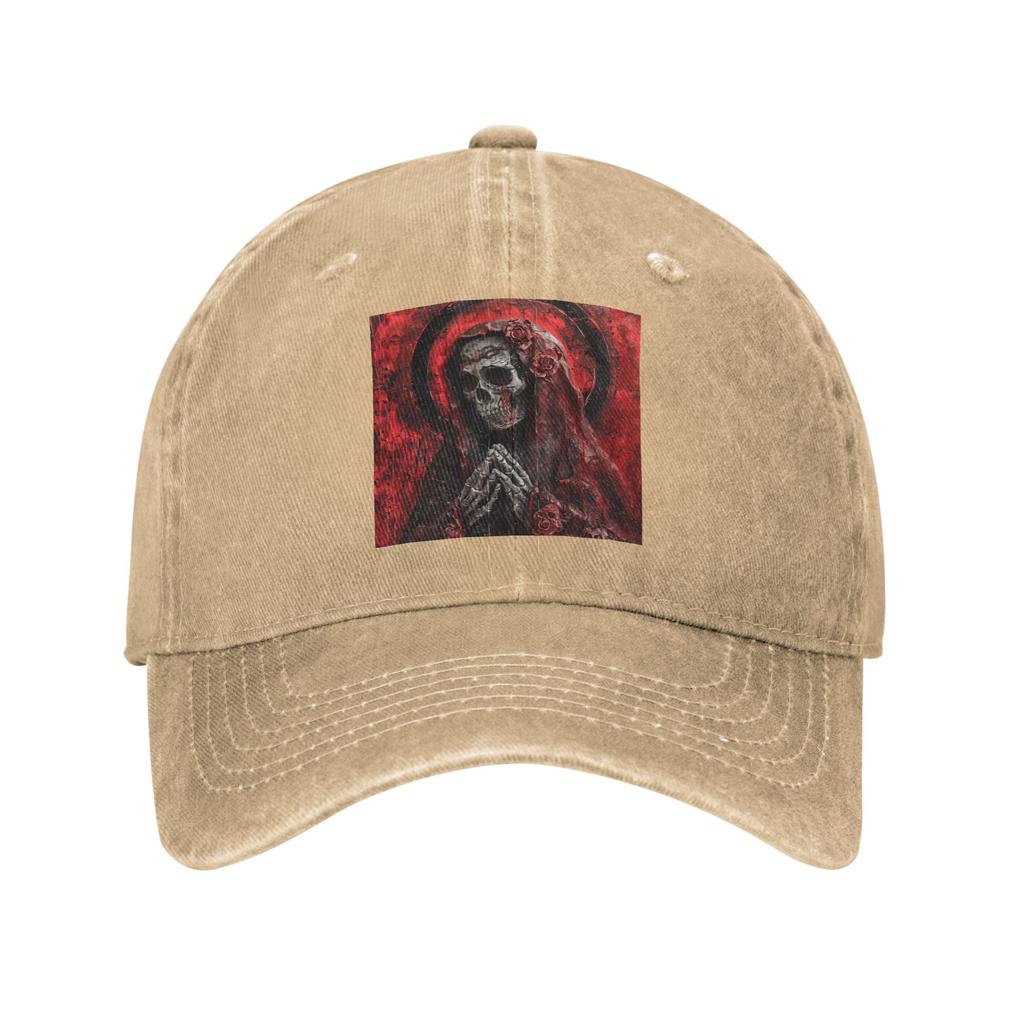 Santa Muerte Saint Death Goth Mexican Muertos Skull Washed Denim Cap  Baseball Caps Adjustable Hat Summer Unisex Baseball Hats