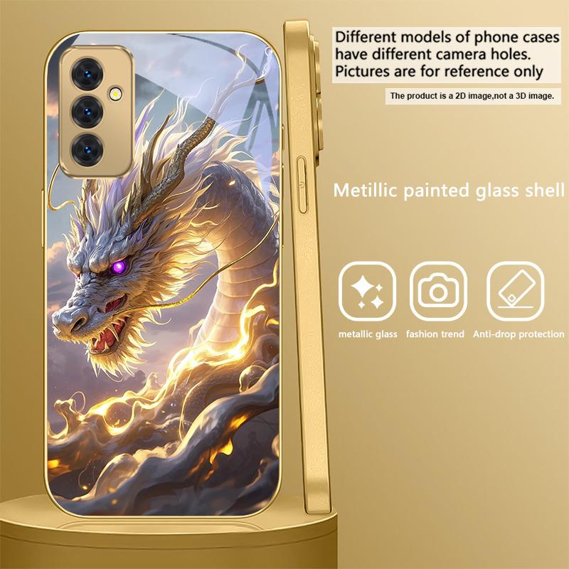 Fantastische Drachenform Für Samsung A 01 52S A04 A05S A10 12 13 22 23 24 36 42 M02 Note 10 20Ultra 8 9 Goldene Glas-Handyhülle