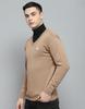 MONTE CARLO Mens Solid Khakhi V Neck Full Sleeve Pullover