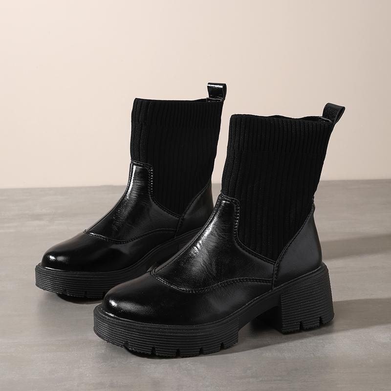 

Popular Women s Winter Mid - Calf Slim - fit Fleece - lined Boots, Elastic Sock Boots, Chunky - heel Fashion Boots 40