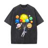 Astronaut Colorful Planets Solar System Space Illustration Distressed Vintage Oversized Streetwear Tops for Coffee Dates