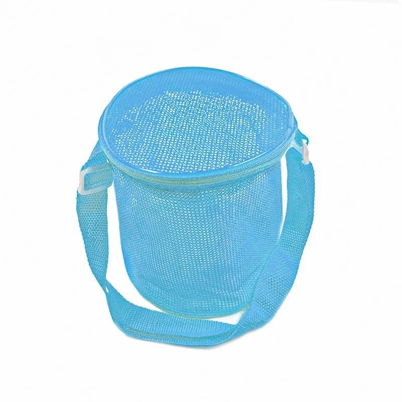 Mesh Beach Bag for Kids Toy Organizer Net Zipper Adjustable Shoulder Strap Storage Pouch Child Shell Collecting Bag Round Bucket