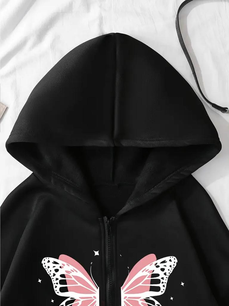 Women's Spring and Autumn Butterfly Print Fashion Zipper Sweatshirt