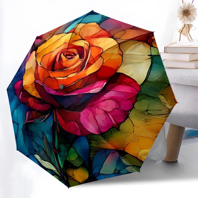 1pc Rose Bloom Automatic Open/Close Umbrella Compact Folding Umbrella, All-Season Portable Umbrella for Women/Men F1124046