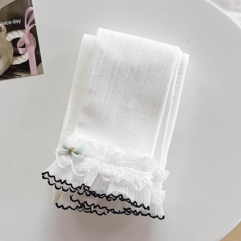 

Girls Brushed Cotton Leggings with Bow & Lace Trim - Autumn/Winter Fleece, Nine-Point Length XXL (Height 135-150cm)