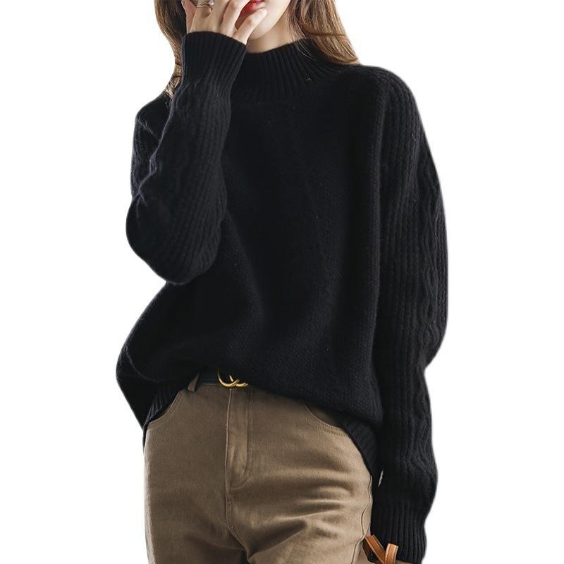Lazy wind semi-turtleneck thickened sweater bottoming shirt women's autumn and winter temperament loose and versatile long-sleeved knitted sweater