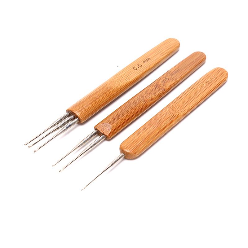 Rofeesional Dreadlock Crochet Bamboo Handle Hook 0.5Mm 0.75Mm 1-Hook 2-Hooks