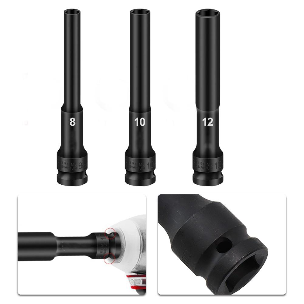 Hex Socket Spanner Converter 1/2\" 3pcs 8mm/10mm/12mm Black