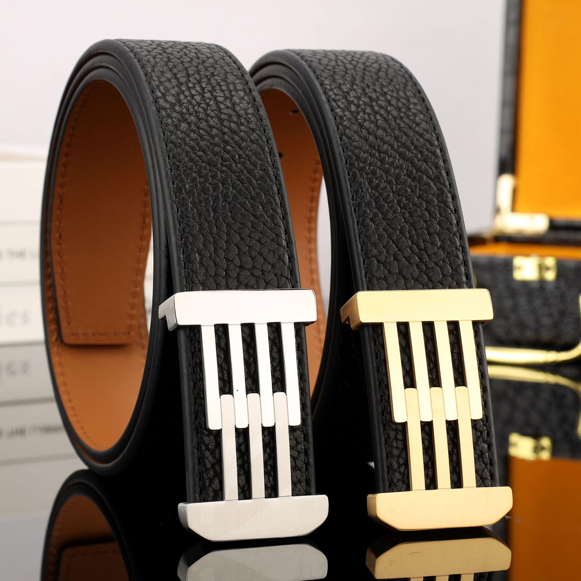 

Men s Wild Cowhide Grain Stainless Steel Buckle Belt, Double-Sided Top Layer Leather. 105 cm золотий