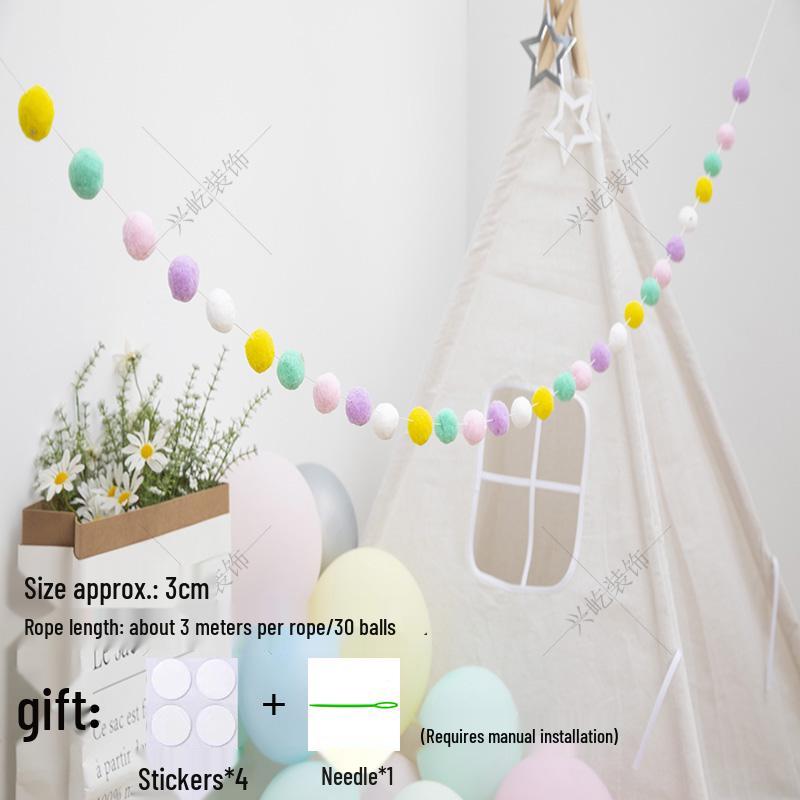 Children’s Room Pompon Bunting Decoration - Birthday Party Tent Backdrop Ornament