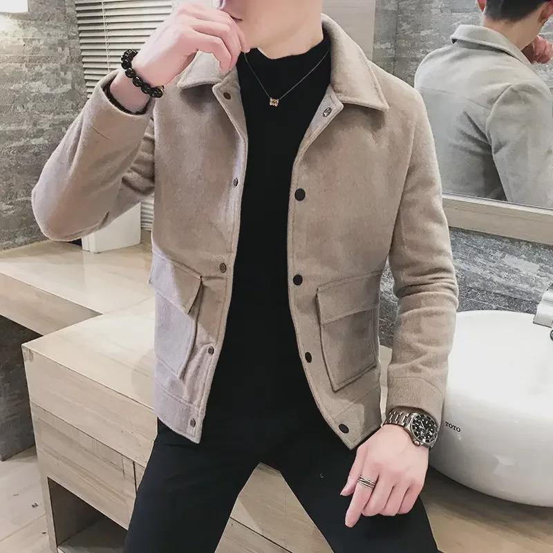 Herren Slim Fit Wollmantel - Britischer Stil, Kurz, Doppellagig, Imitat Nerz, Herbst- & Winter-Freizeitjacke