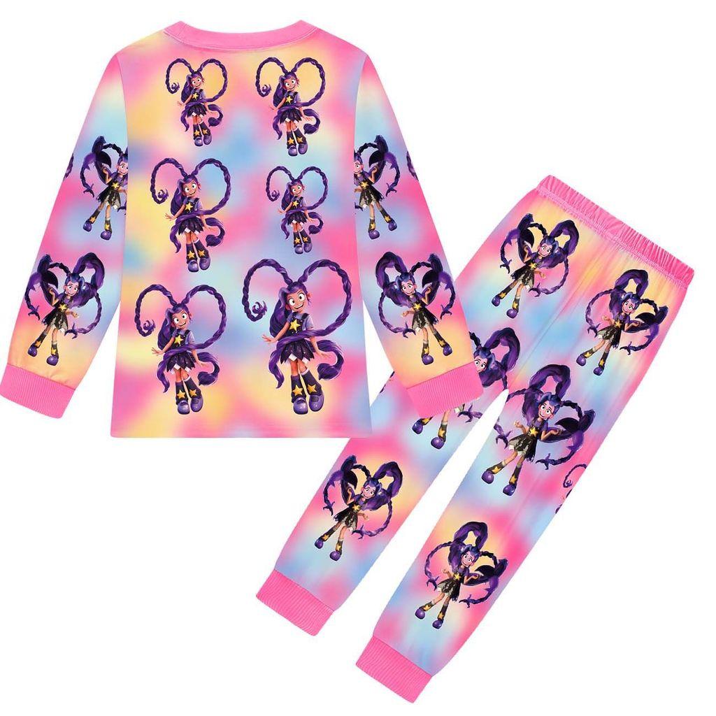 19801 Kids Girls Lily Lovebraids Anime Print Long Sleeves T-shirt Trousers Sets