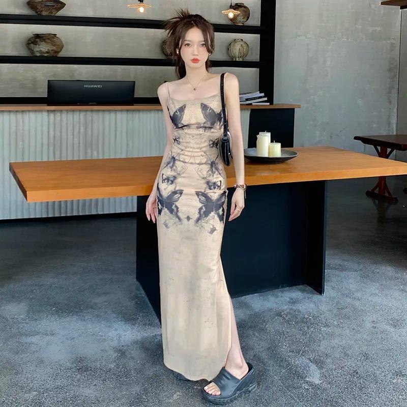 

Women s Butterfly Print Spaghetti Strap Bodycon Mini Dress S коричневый