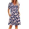 Women's Summer V-Neck Casual Beach Dresses Pod Short Sleeve Vintage Floral Print Dresses