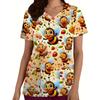 Women's V-neck Printed Short Sleeved Nurse Uniform Brush Suit