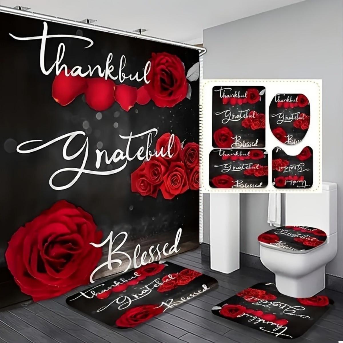 

Valentine S Day Red Rose Pattern Bathroom Ensemble Waterproof Barrier Shower Curtain Romance Bathroom Decoration Gift For Lover W60H190(CM)-1 Pcs