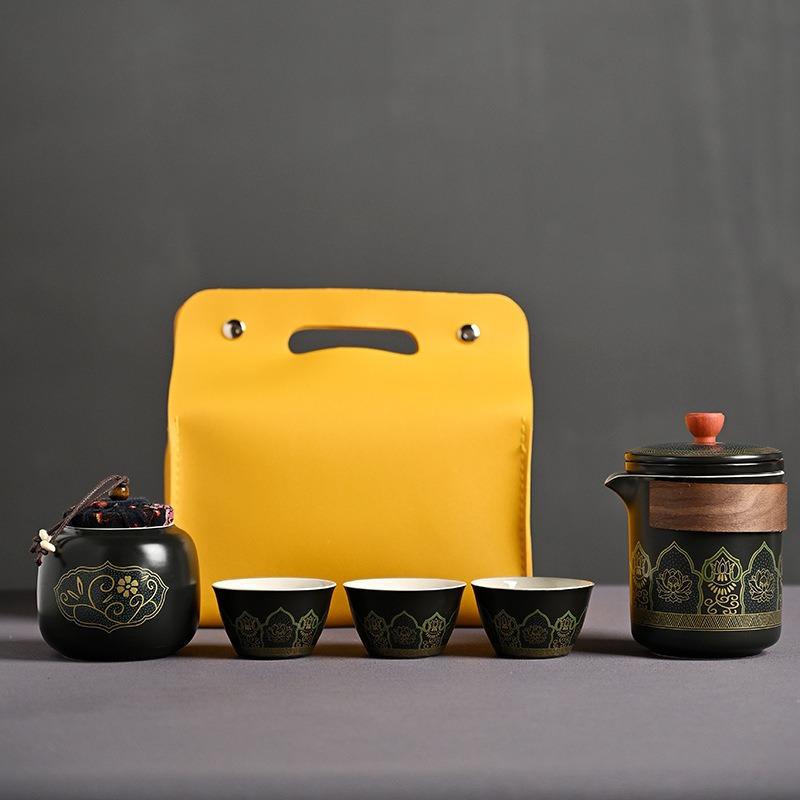 Portable Travel Tea Set, Ceramic Teapot & Cups with Storage Bag for Outdoor & Gift