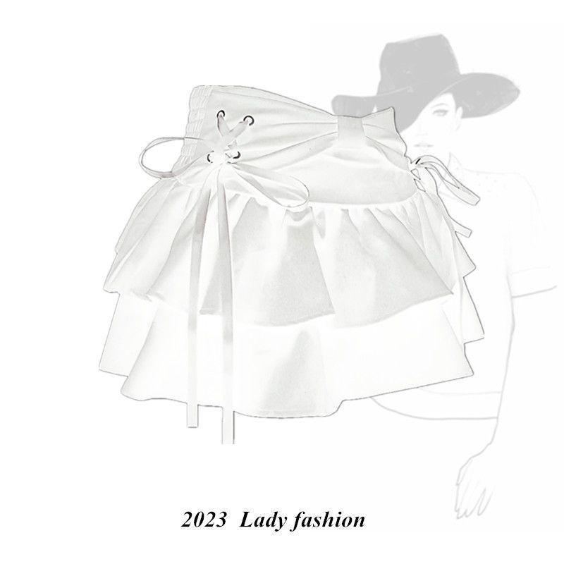 

Корейская плиссированная юбка с завязками-бабочками Pure Desire Spicy Girl A-силуэта с высокой талией, короткая утягивающая юбка Design Sense Summer, юбка-брюки с короткими рукавами S белый