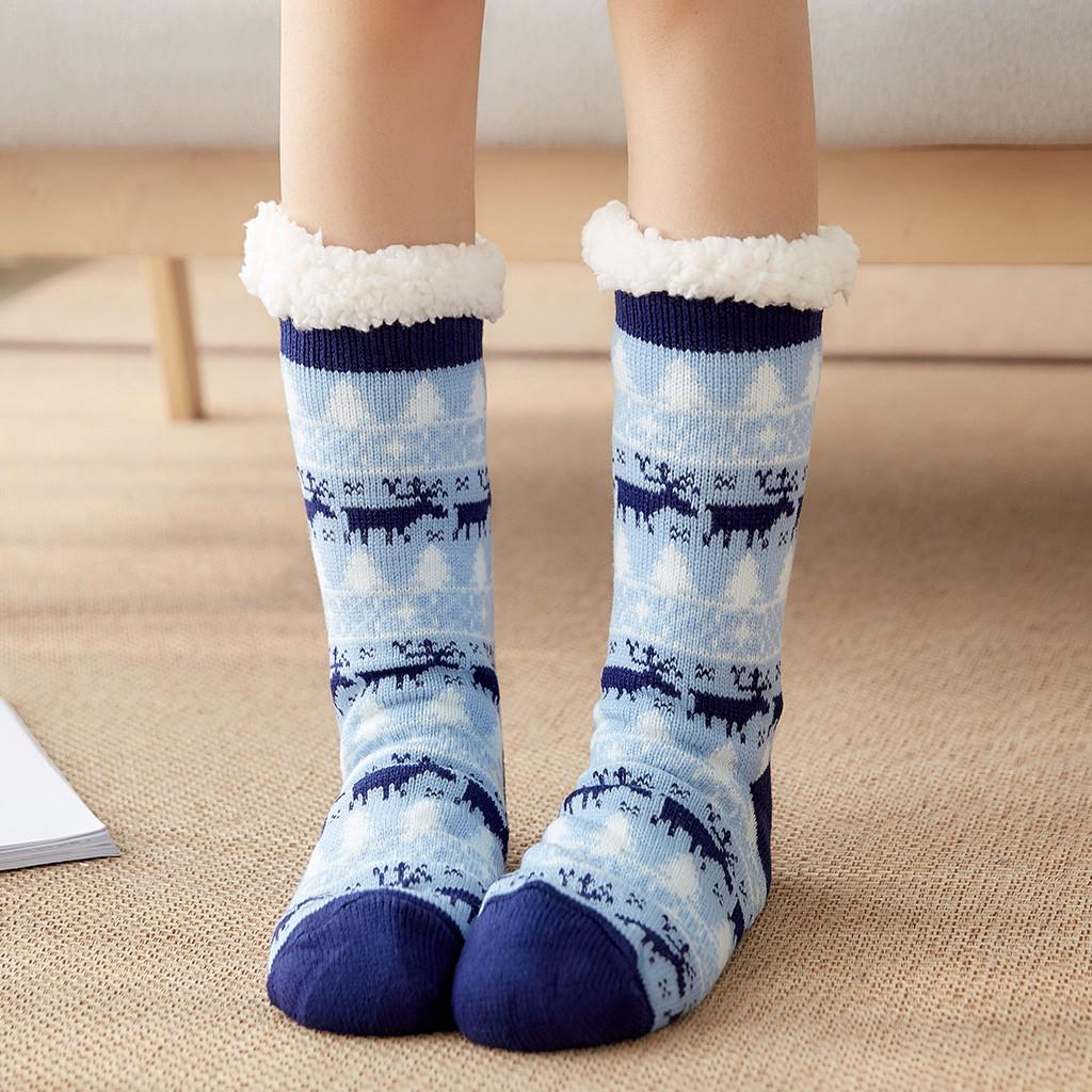 Women Fleece Lined Winter Socks Non Slip Indoor Floor Socks Soft Warm Cozy Christmas Patterned Socks for Home Use