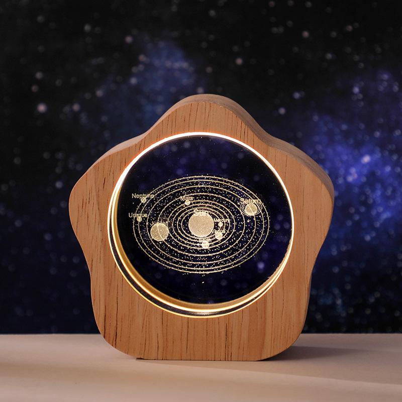 Crystal Desktop Luminous Ornaments Wooden Frame USB Night Light Gift