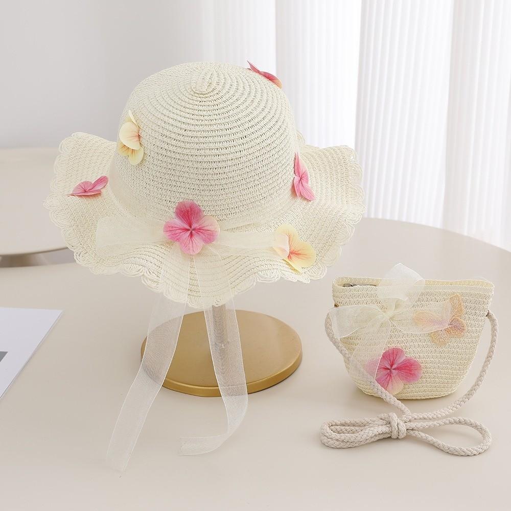 Butterfly Summer Children Beach Hats Lace Holiday Travel Beach Bags New Wide Brim Straw Hat