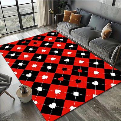 Card Game Themed Area Rug – Non-Slip, Polyester Mat for Bedroom, Living Room, Home Decor, Durable Crystal Velvet Fabric