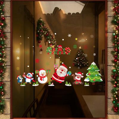 Santa Claus Electrostatic Glass Stickers, Reindeer Snowman Stickers, Atmospheric Scene Decoration Items