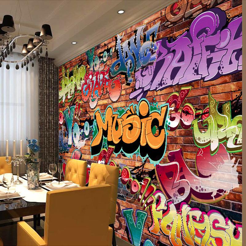 Graffiti Mural 3d Art Embossed Brick Wallpaper Cafe Bar Restaurant Wall Wallpaper