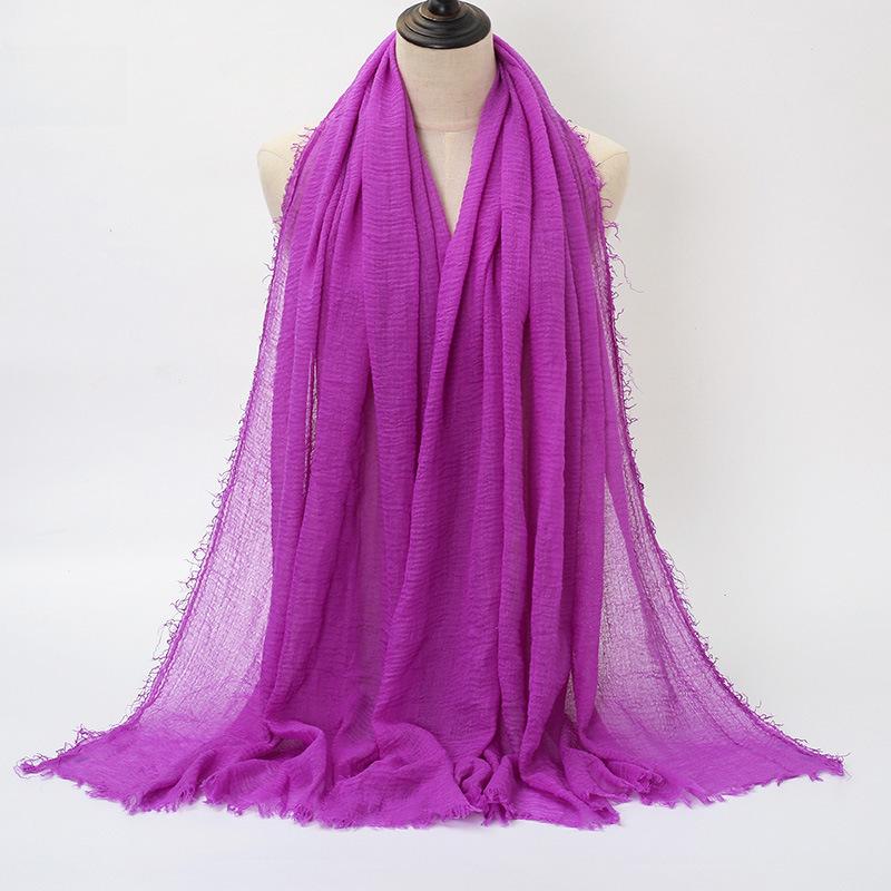 New Style Wrinkled Cotton Scarf with Fur Edge and Rayon, Large Solid Color Women's Headscarf BS414