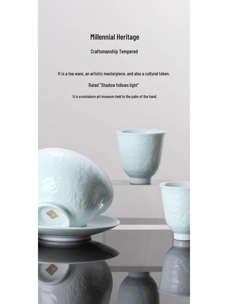 Thousand Li Rivers & Mountains Celadon Porcelain Gaiwan Tea Set for Gongfu Brewing