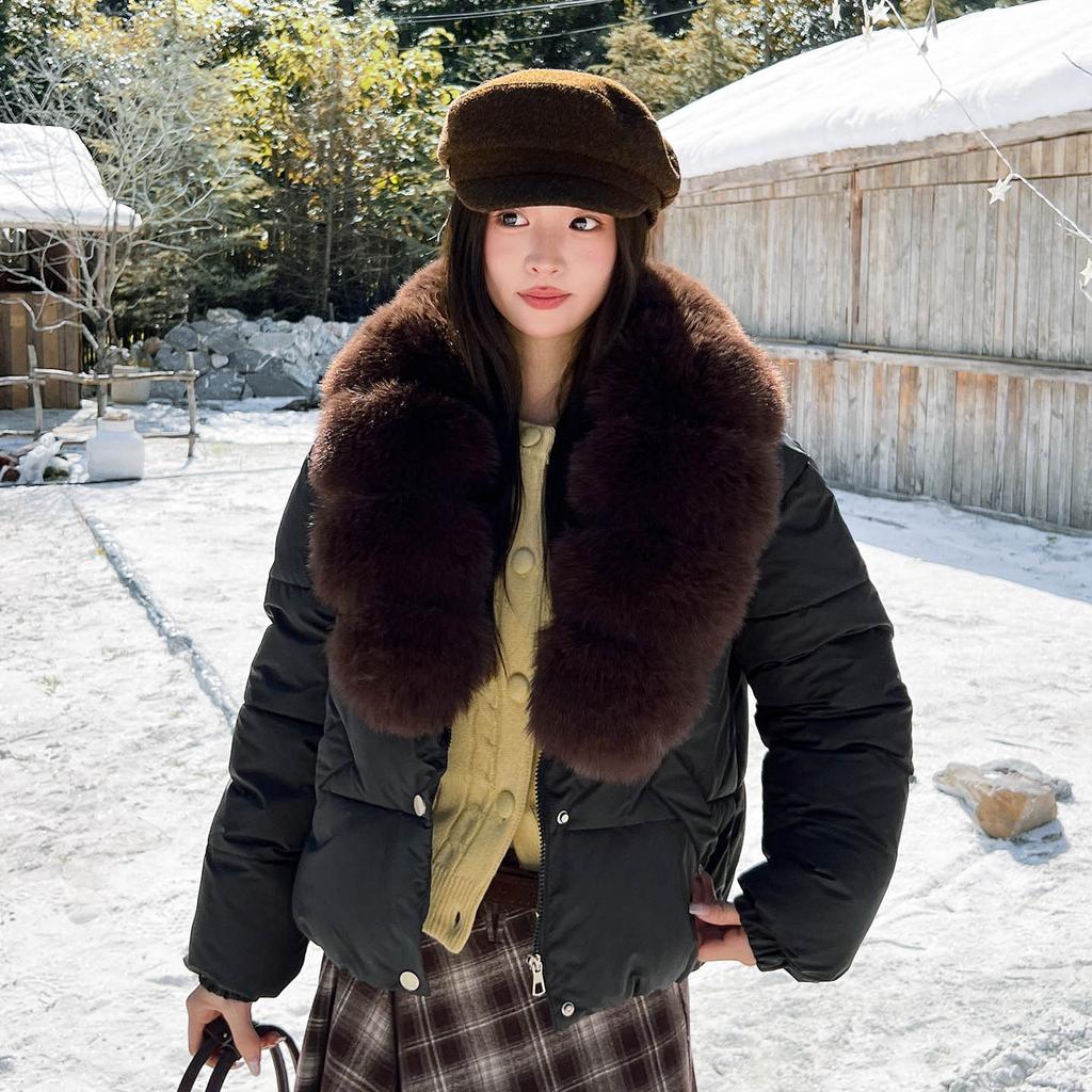 Large lapel short cotton clothes women's new winter thickened and thin versatile warm cotton-padded jacket