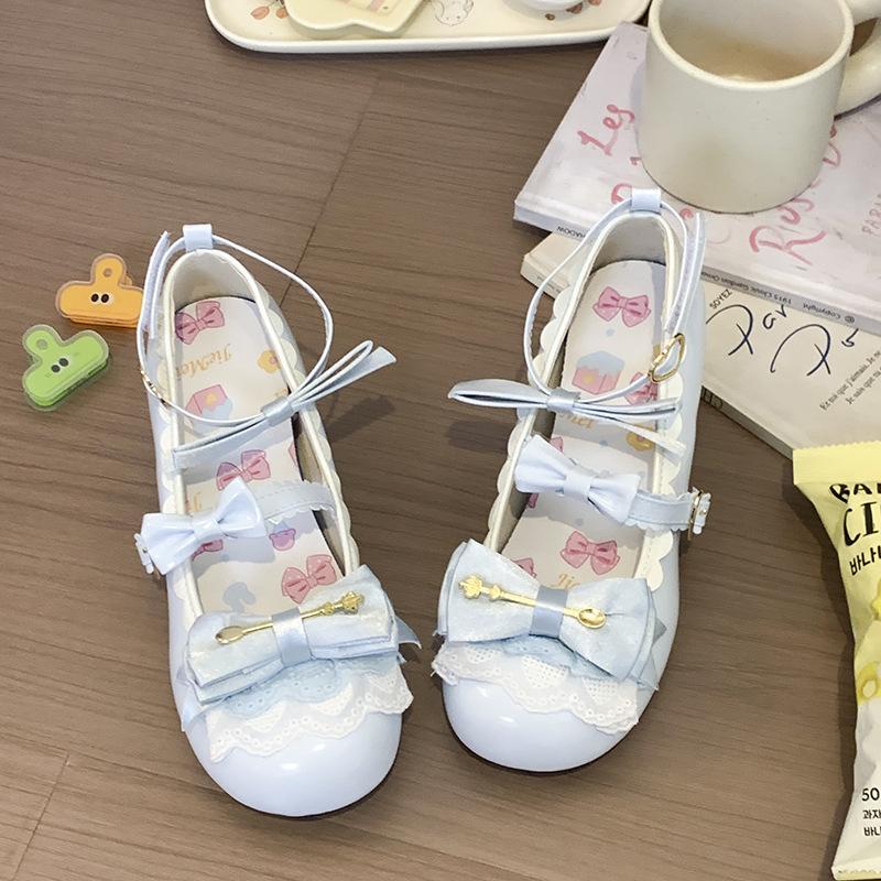

Women s shoes Korean version of sweet lace bow Lolita soft sister thick heel fairy princess round head jk single shoes women lo shoes 39 синий