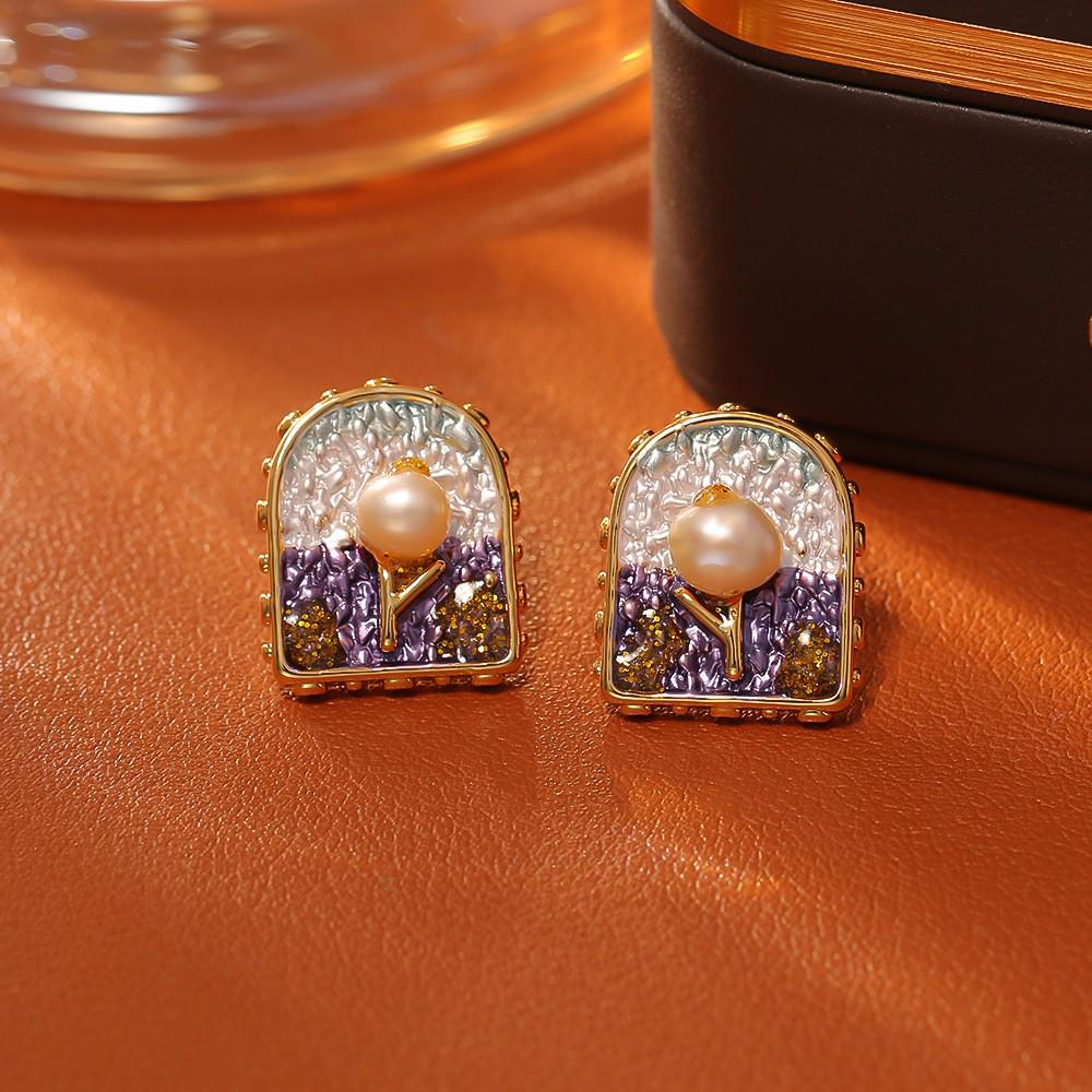 Monet Garden Medieval Baroque Pearl Earrings - Elegant, Retro Style for Women