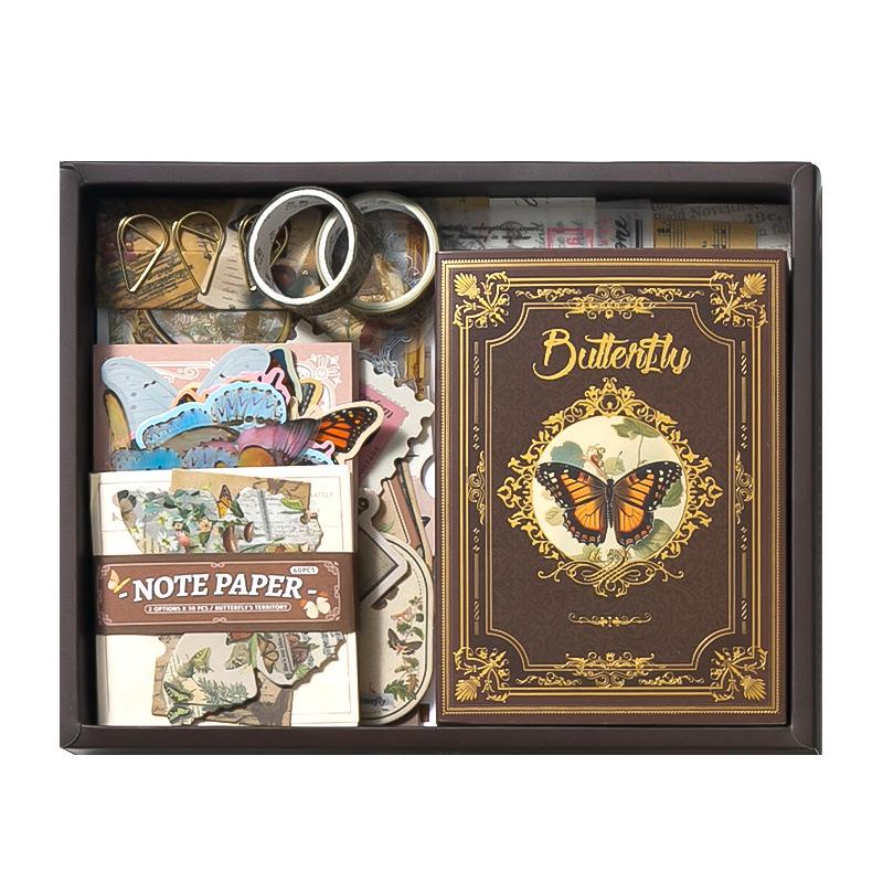 Cross-Border Artistic Butterfly Journal Gift Box with Girly Retro Heart Collage Design