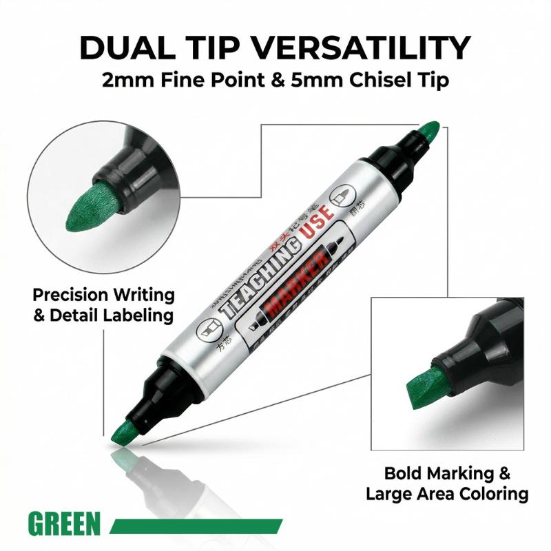 

Dual Tip Permanent Markers Oil Based Waterproof Markers Multi Surface Safe Ink For Office School Industrial Teaching Use зелений