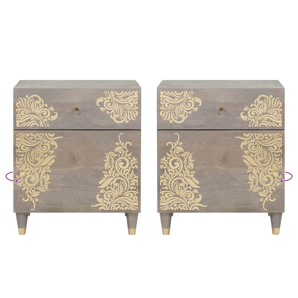 Nightstand with Door Gray 50 x 33 x 60 cm Solid Mango Wood
