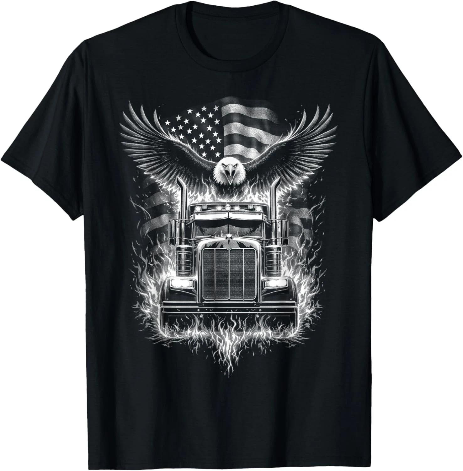 Trucker Patriotic American Flag Semi Truck Driver Eagle Gift Unisex T-Shirt 3XL