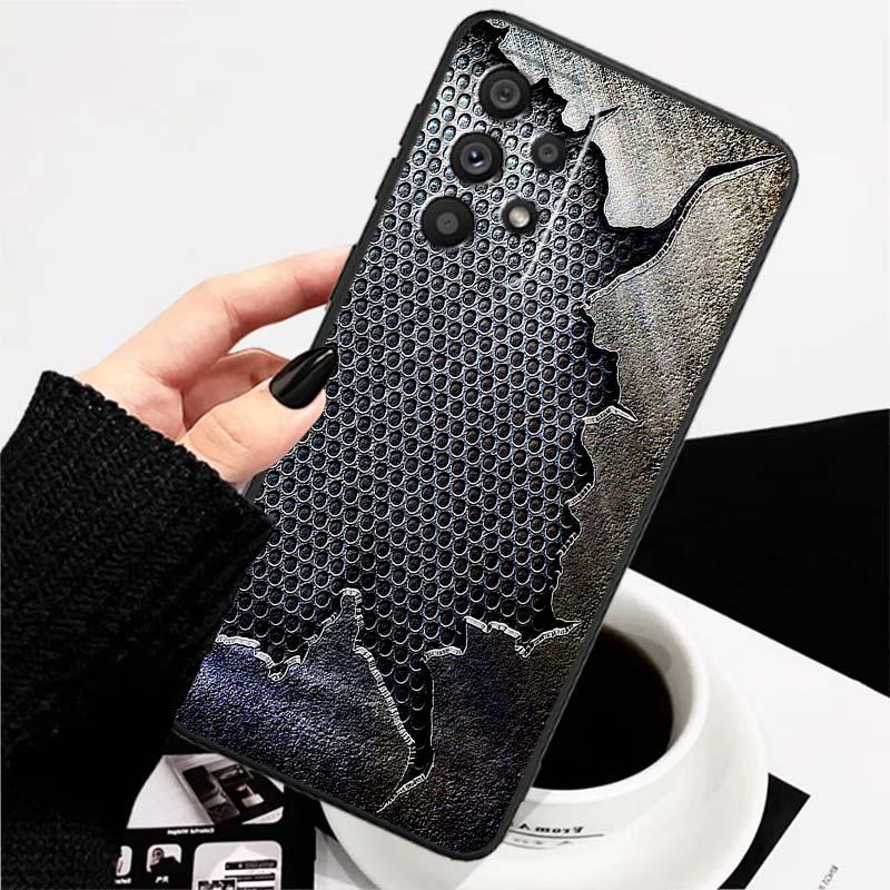 

Creative metal style pattern Phone Case For Samsung A73 A72 A71 A55 A54 A53 A52 A51 A13 A22 A16 A15 A12 A14 A26 A07 5G Black Galaxy A07 4G