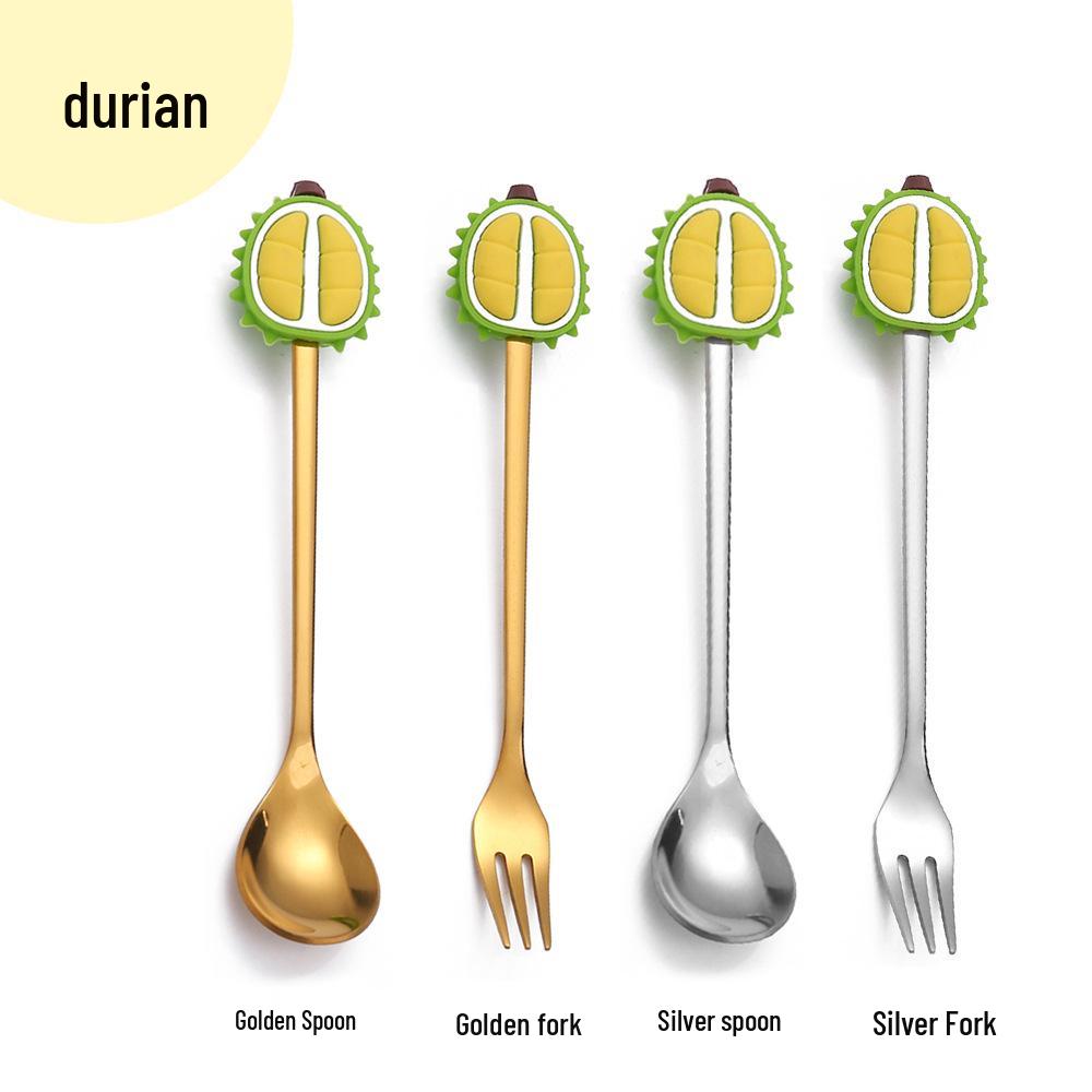 Cartoon Rabbit Christmas Dessert Spoon and Fork Set - Cute Party Favor Stirring Spoon