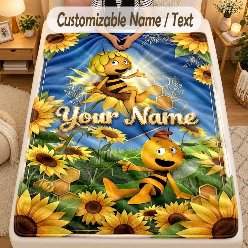 Flannel BlanketBing Bunny Custom Name Text Personalized Soft Warm Throw Blanket Home Decor Gift