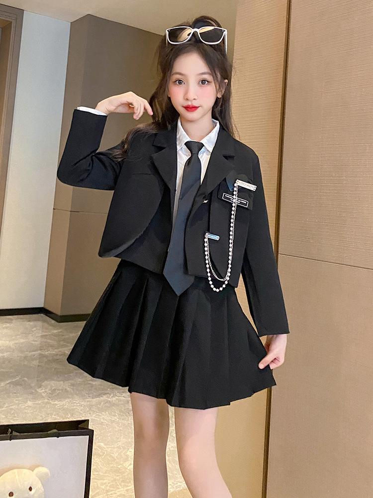 Girls' 2025 Fashionable JK Uniform Skirt Set - Academy Style Autumn Clothing for Primary School Students
