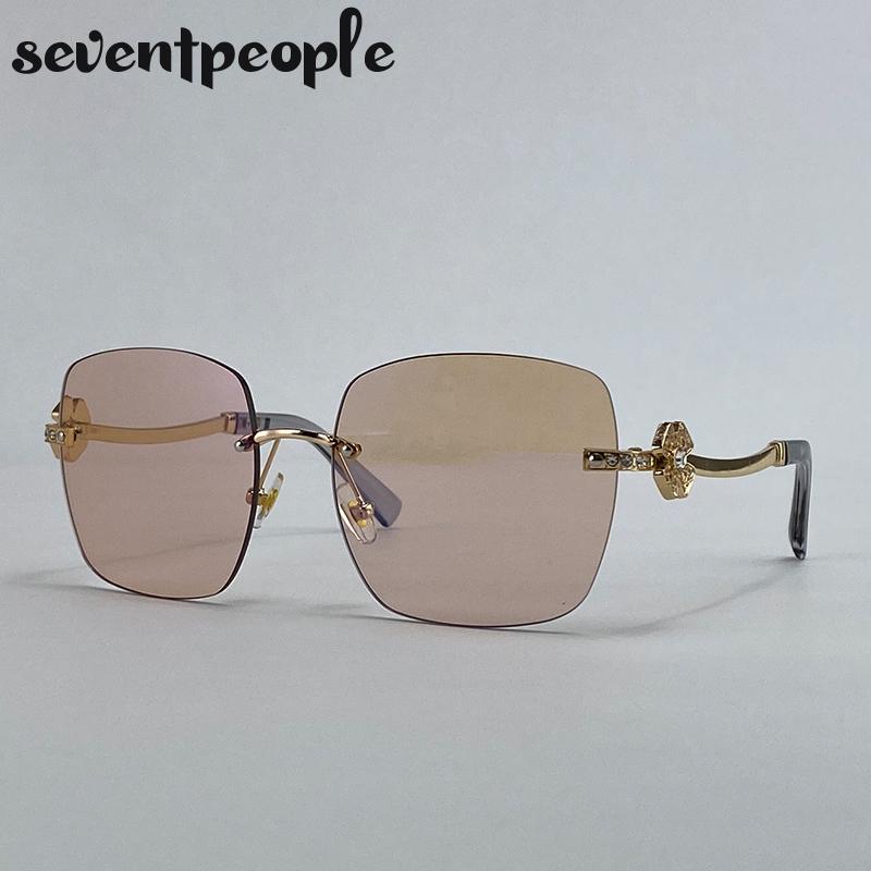 Oversized Square Rimless Punk Sunglasses Women Big Frame  Luxury Brand Metal Frameless Sunglass For Ladies Vintage Shades