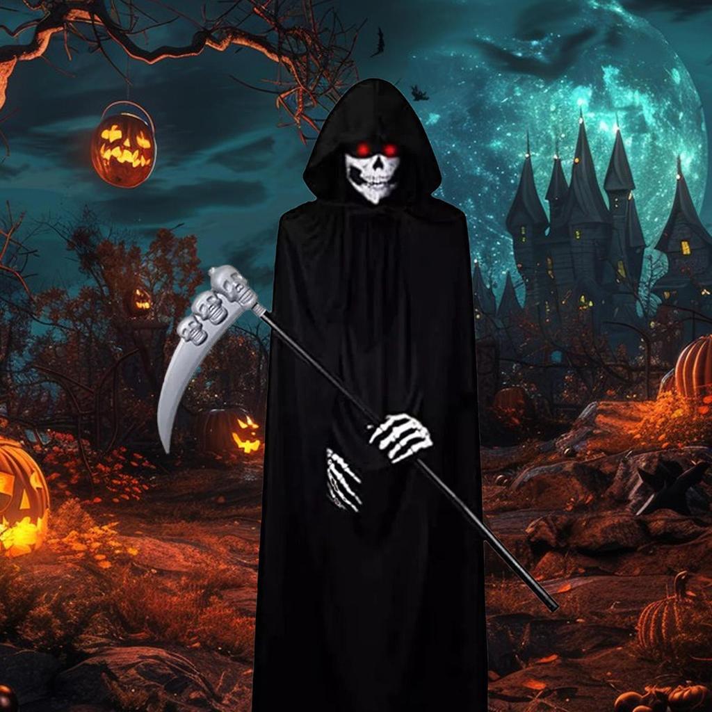 Black Cloak With Hood Halloween Vampire Hooded Cloak Capes Robes Full Length Unisex Dress Up Clothes With Gloves Cosplay